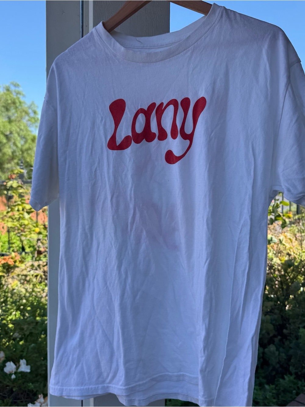 White Graphic Crewneck T-Shirt with Red Logo
